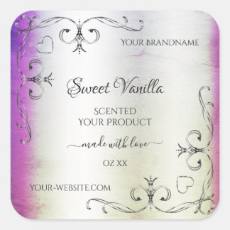 Silver Ornate Purple Shimmery Marble Product Label