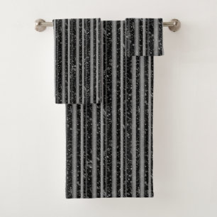 Silver Ornate Ribbons and Speckles on Black Bath Towel Set