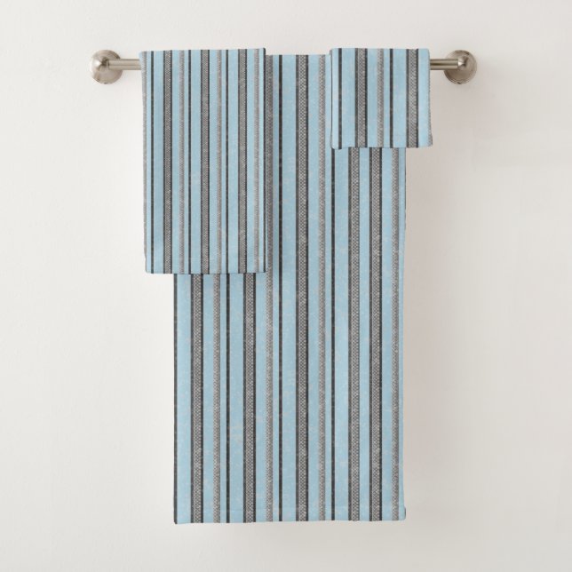 Silver Ornate Ribbons on Blue  Bath Towel Set (Insitu)