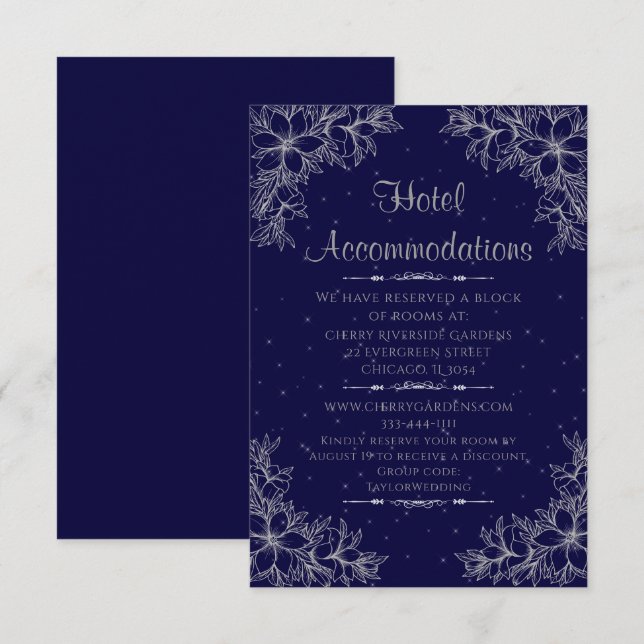 Silver Ornate Wedding Hotel Accommodation Enclosure Card (Front/Back)