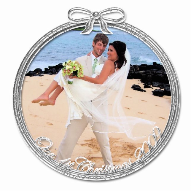 Silver Our First Christmas Ornament Photo Sculpture Decoration (Front)