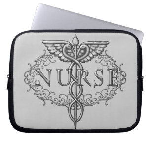 Silver Oval Caduceus Nurse  Laptop Sleeve