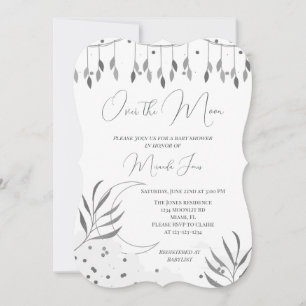 Silver Over the Moon Modern Baby Shower Invitation