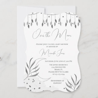 Silver Over the Moon Modern Baby Shower Invitation