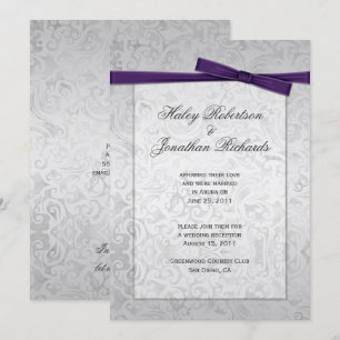 Silver Overlay Purple Ribbon Bow Post Wedding Invitation