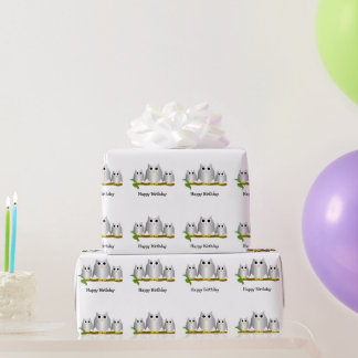 Silver Owls Design Birthday Gift Wrapping Paper