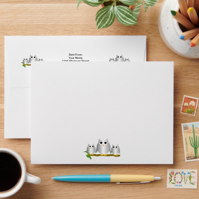 Silver Owls Design Envelope (Desk)