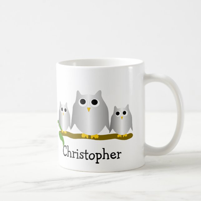 Silver Owls Design Personalised Coffee Mug (Right)