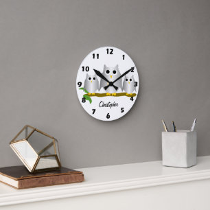 Silver Owls Design Personalised Round Clock