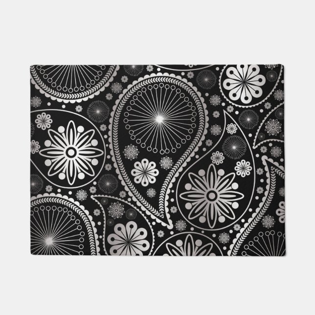 Silver paisley pattern doormat (Front)