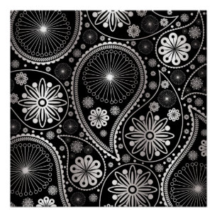 Silver paisley pattern poster
