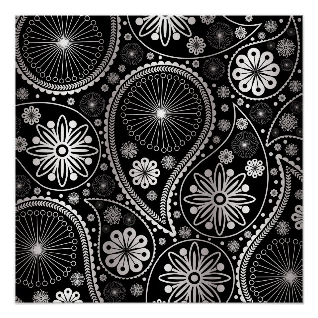 Silver paisley pattern poster (Front)
