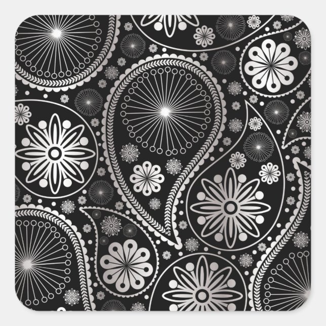 Silver paisley pattern square sticker (Front)