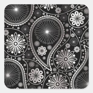 Silver paisley pattern square sticker