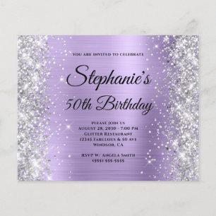 Silver Pale Purple Glam Monogram 50th Birthday Flyer