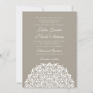 Silver Pale Taupe Whimsical Floral Mandala Wedding Invitation