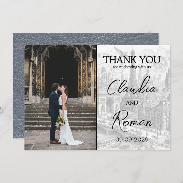 Silver Paris Passport Thank You Card (Front/Back)