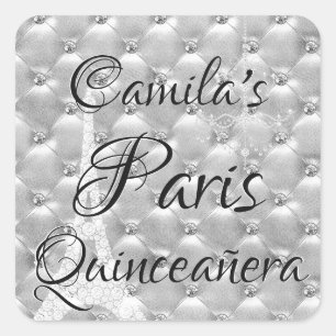 Silver Paris Quinceañera Celebration Square Sticker