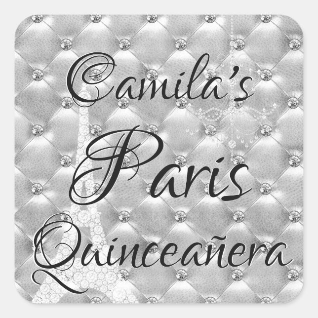 Silver Paris Quinceañera Celebration Square Sticker (Front)