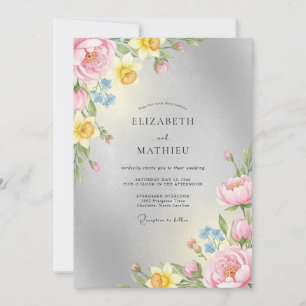 Silver Pastel Ranunculus Eucalyptus Wedding Invitation