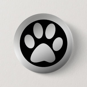 SILVER PAW PRINT 6 CM ROUND BADGE