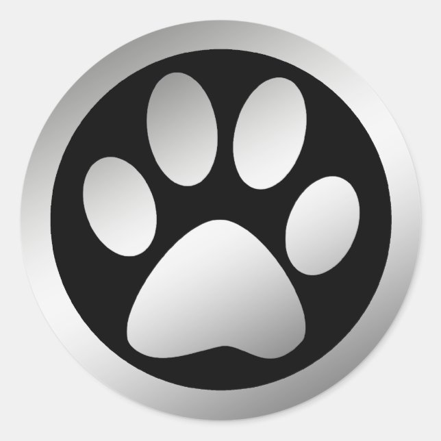 SILVER PAW PRINT CLASSIC ROUND STICKER (Front)