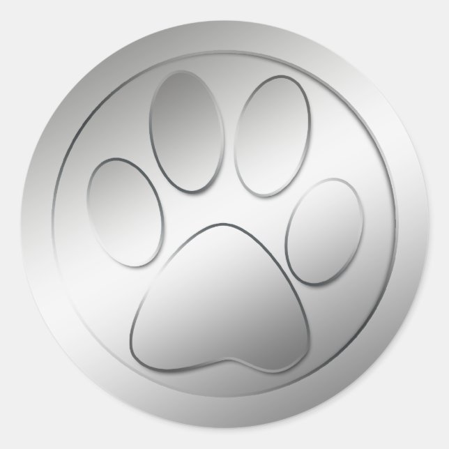 SILVER PAW PRINT CLASSIC ROUND STICKER (Front)