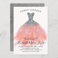 Silver Peach Glitter Dress Sweet 16th Birthday