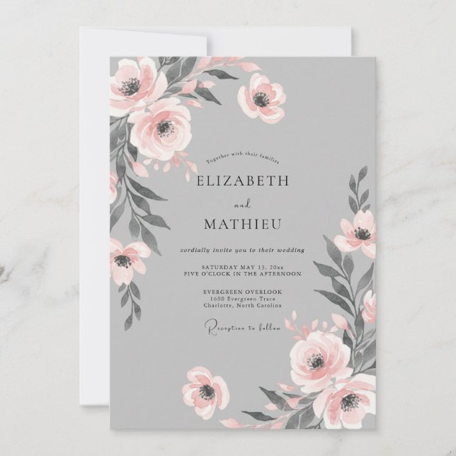 Silver Peach Petal Wedding Invitation (Front)