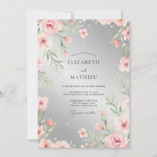 Silver Peach Watercolor Wedding Invitation