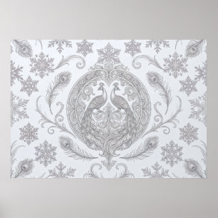 Silver Peacock Snowflake Ornament Poster