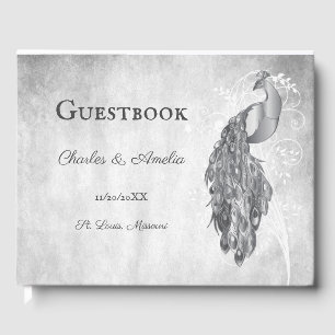 Silver Peacock Wedding Guest Book