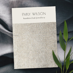 Silver Pearl Leather Texture Band Necklace Display Business Card