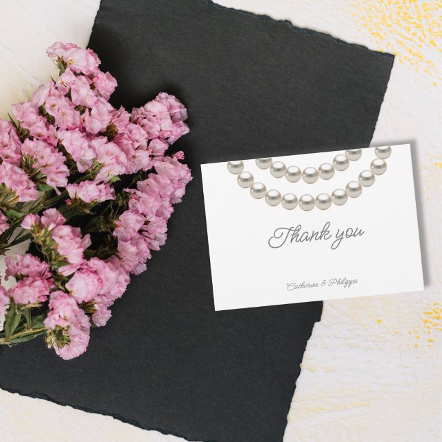Silver Pearl Necklace Wedding Elegant  Thank You Card (Creator Uploaded)