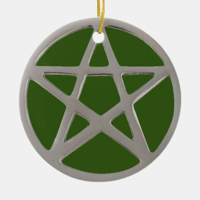 Silver Pentacle Ceramic Tree Decoration (Front)