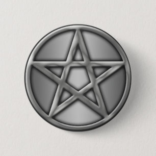 Silver Pentacle on Silver 6 Cm Round Badge