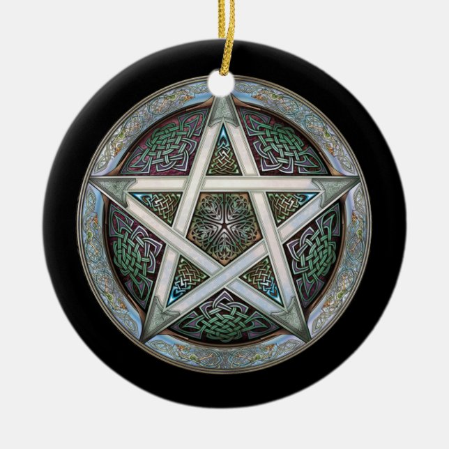 Silver Pentacle Pendant/Ornament Ceramic Tree Decoration (Front)