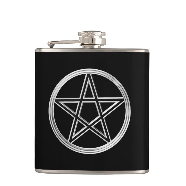 Silver pentagram hip flask (Front)