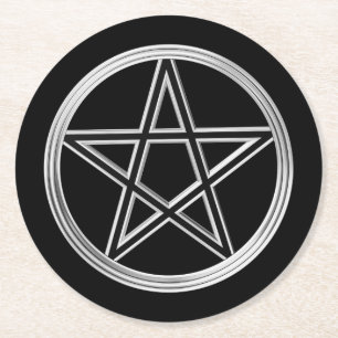 Silver pentagram round paper coaster