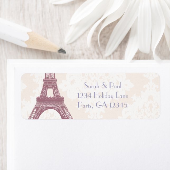 Silver Peony Damask Lavender  Vintage Eiffel Tower (Insitu)