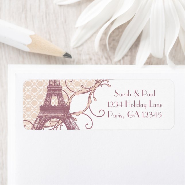 Silver Peony Damask Mauve Vintage Eiffel Tower (Insitu)