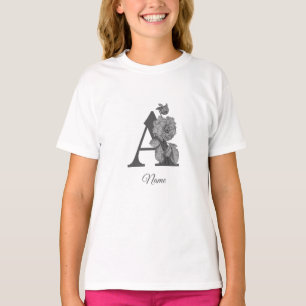 Silver Peony Elegant Monogram Initial A Name   T-Shirt