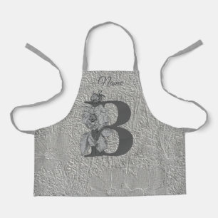 Silver Peony Elegant Monogram Initial B Name    Apron