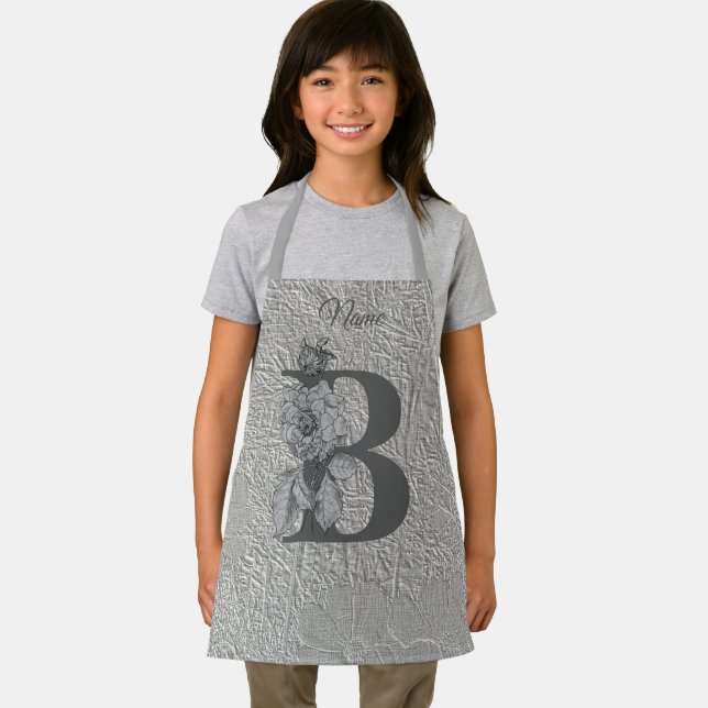 Silver Peony Elegant Monogram Initial B Name    Apron (Insitu)