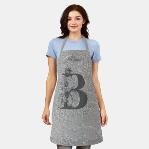Silver Peony Elegant Monogram Initial B Name   Apron
