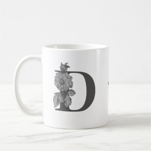 Silver Peony Elegant Monogram Initial D Your Name Coffee Mug