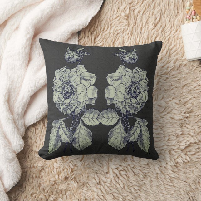 Silver Peony Flower Art Cushion (Blanket)