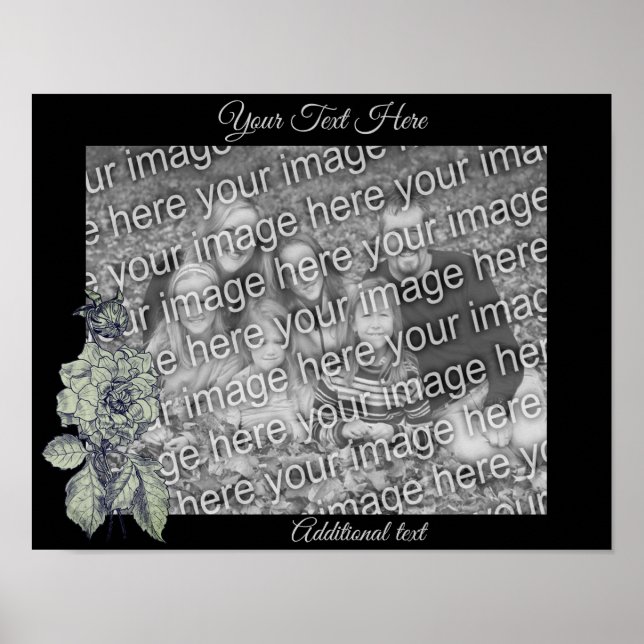 Silver Peony Flower Personalised Add Your Photo Poster (Front)