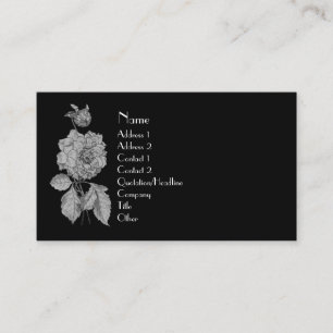 Silver Peony On Black Elegant Floral Business Card