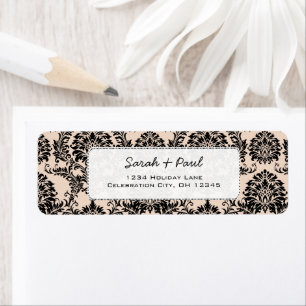 Silver Peony Vintage Black Damask Return Address